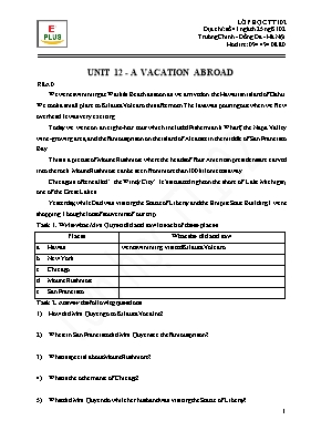 Bài tập Tiếng Anh 8 - Unit 12 A vacation abroad